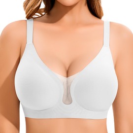 DOCUMO Bra for Women Wireless Bra Push Up Bra No Underwire Seamless Bra with Support and Lift Mesh Deep V Neck Bralettes(White,3X-Large)