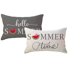 ULOVE LOVE YOURSELF Hello Summer Lumbar Pillow Covers 12x20 Inch Set of 2 Watermelon Sweet Summer Decorative Throw Pillowcases Farmhouse Summer Decorations for Sofa Couch (Grey)