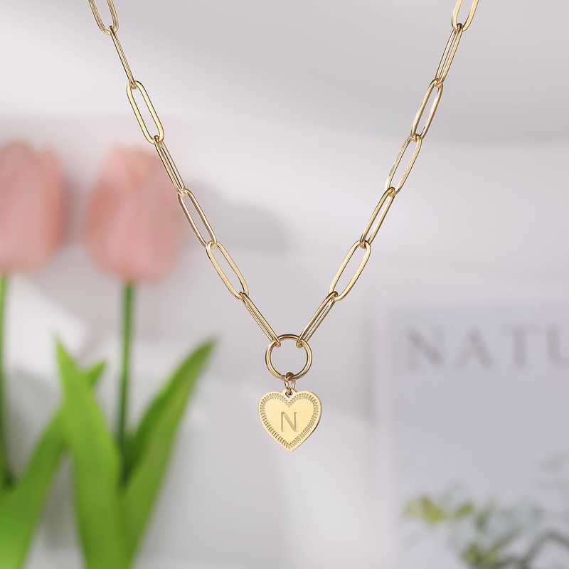Heart Necklace for Women Gold A-Z Initial Necklace Heart Initial