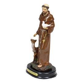 Ebros Gift Holy Catholic Saint Francis of Assisi with Dove and Deer Figurine Furnished with Brass Name Plate Base 5.75" H Monk Patron of Animals & Environment Servant of Christ Statue