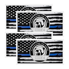 4PCS Thin Blue Line Sticker Code 4, Police Support Sticker American Flag Thin Line Decal, Waterproof Thin Line Flag Stickers Support Law Enforcement for Car Window Laptop