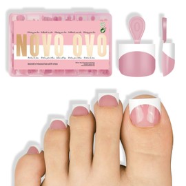NOVO OVO Extra Short Toe Nail Tips, White French Tip, Berry Pink, Short Press-On Toenails, Gel Extensions, Top Coat and Builder Gel Required, No Glue Included, Salon DIY x 16 Sizes, Pack of 224
