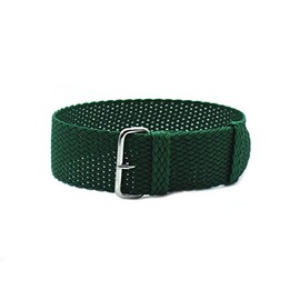 HNS 22mm Green Perlon Braided Woven Watch Strap with Silver Buckle