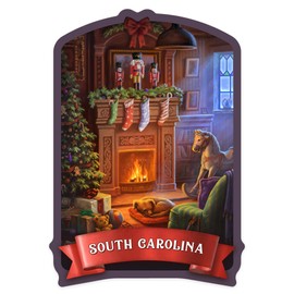 Die Cut Sticker South Carolina, Christmas Morning, Vinyl Sticker 1 to 3 inches (Waterproof Decal for Cars, Water Bottles, Laptops, Coolers), Small