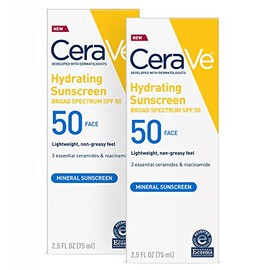 CeraVe Protector solar 100% mineral Spf 50 | Protector solar facial con óxido de zinc y dióxido de titanio para piel sensible | 2.5 onzas, paquete de 2
