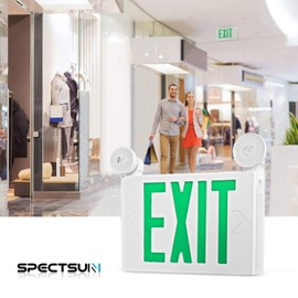 SPECTSUN 6 PACK Led Exit Sign with Emergency Lights & Battery Backup Operated Powered Green Exit Lights Exit only Sign-UL Listed 120-277VAC Fire Exit Signs Lighting for Room,Street,Window.Stairs.