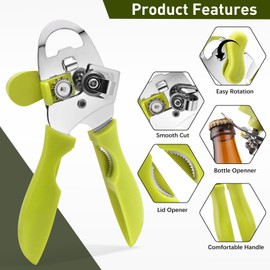 Tin Opener, Lychico 4-in-1 Can Opener Handheld Heavy Duty Stainless Steel Can Openers with Multifunctional Bottle Opener