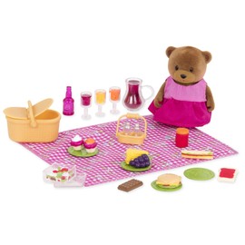 Li'l Woodzeez WZ6531Li’l Woodzeez – Picnic 29pc Toy Set with Animal Character, Play Food, and Accessories – Miniature Figurines and Playsets for Kids Age 3+, Multi