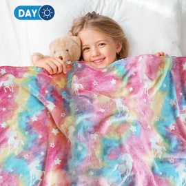 Ranedo Children's Cuddly Blanket 190 cm x 150 cm, Cuddly Blanket Unicorn Glow in the Dark Cuddly Blanket Girls Unicorn Blanket Pattern Flannel Fleece Blanket Holiday Birthday Gifts for Children Girls,
