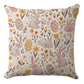 Spring Easter Pillow Covers 20x20 Inch - Floral Bunny Rabbit and Eggs Pattern, Soft Pastel Decorative Cushion Case for Sofa, Couch, Bedroom Home Decor