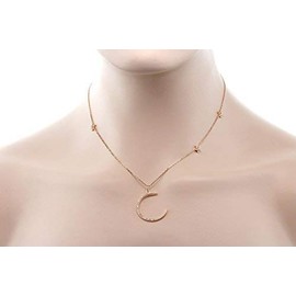 Gem Stone King 925 Sterling Silver Half Moon and Stars Pendant Necklace For Women with CZ Charm and Adjustable Chain Length 16 Inch - 18 Inch