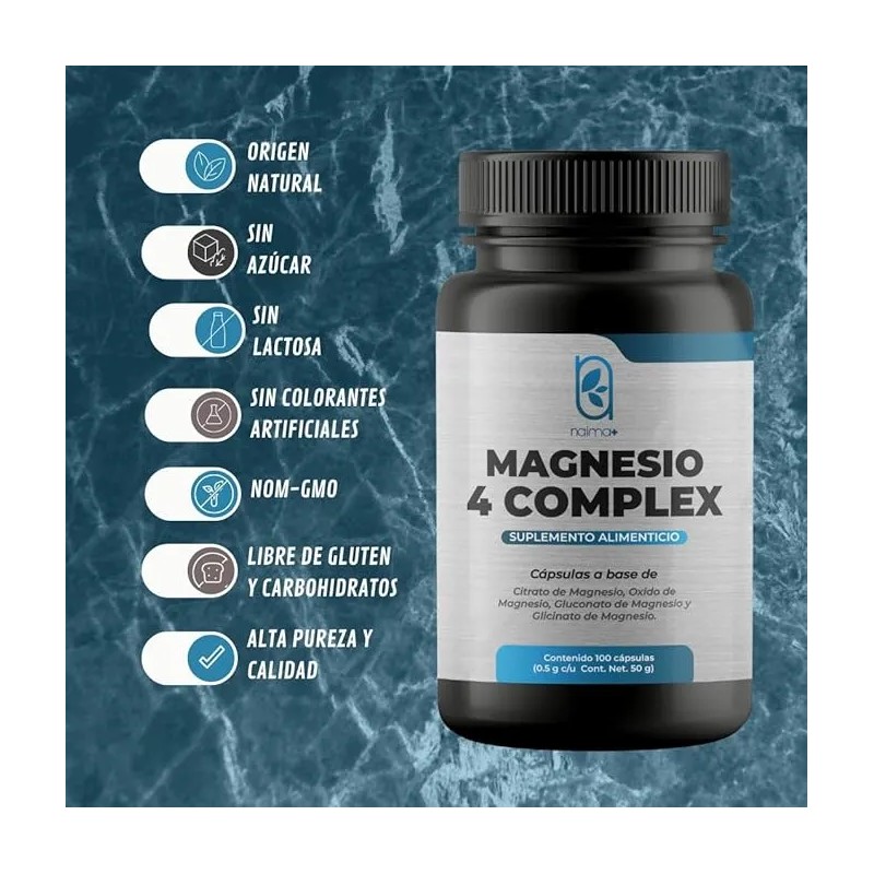 NAIMA Magnesio 4 Complex, 100 Cpsulas Citrato, Glicinato, xido y
