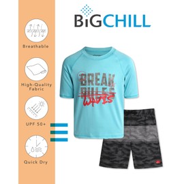 Big Chill - Juego de 2 protectores contra erupciones para niños, protección solar UPF 50+ y traje de baño (4-14), Ondas grises, 4