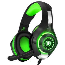 BlueFire Gaming Headset with Microphone, 3.5mm Wired Over Ear Stereo Heaphones with LED Light and Volume Control for PC (Green)