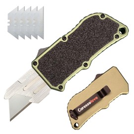 𝗖𝗮𝗿𝗲𝘀𝘀𝗼𝗹𝗼𝘃𝗲 Automatic Utility Knife, Aviation Aluminium Changeable Blade Box Cutter, Double Action Auto Retractable Razor Knife, Out The Front Automatic Pocket Knife With 5pcs Spare Blades