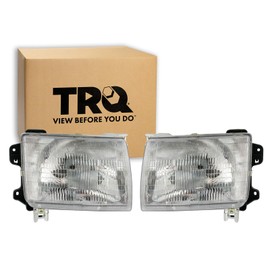 TRQ 2 Piece Headlight Assembly Set Chrome Bezel Driver & Passenger Side Compatible with Nissan Frontier 1998-2000 Xterra 2000-2001 NI2502121 NI2503121 260103S525 260107B425 260603S525 260607B425