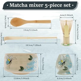 shaojian 5Pcs Matcha Whisk Set Elegant Japanese Ceramic Matcha Bowl Kit with Bamboo Whisk/Holder/Scoop/Spoon and 580ml Bowl for Tea Lovers(A)