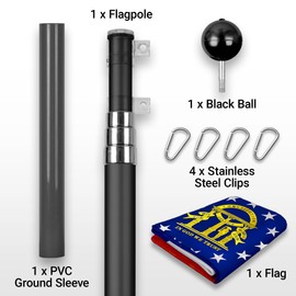 G128 Combo Pack: 16 Ft Telescoping Aluminum Flagpole (Black) & Georgia GA State Flag 3x5 Ft, ToughWeave Series Embroidered 300D Polyester | Pole with Flag Included