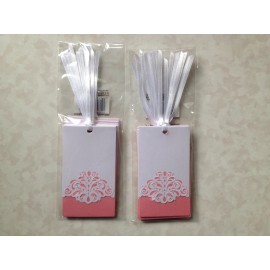 Michael's 2 PKGS PAPER TAGS 20 pcs MICHAEL'S TAGS W/ STENCIL DESIGN COVER & RIBBON - PINK