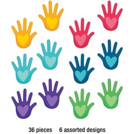 Carson Dellosa One World 36-Piece Heart in Hands Bulletin Board Cutouts, Colorful Hand Cutouts for Bulletin Board and Classroom Décor, Bright and Colorful Classroom Cutouts