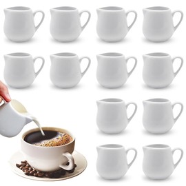 Foreverup 12Pcs Small Milk Jug, 50ml White Ceramic Mini Milk Jug, Small Gravy Jug with Handle, Reusable Mini Creamer Jugs, Sauce Pots, Sugar Pot, Syrup Server for Coffee Tea Cream Sauce Kitchen Office