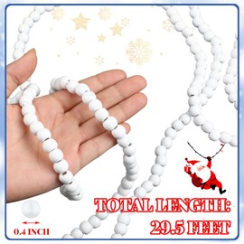 WILLBOND 3 Pieces 29.5 Feet Christmas Wooden Bead Garland Vintage Christmas Tree Bead Garland Round Bead Wreath for Christmas and Holiday Decorations (White)