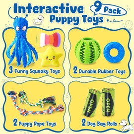 KIPRITII 9-Pack Interactive Puppy Dog Toys for Small Dogs No-Stuffing Squeaky Octopus-Shaped Toy, Cute Plush & Engaging Chew Toys for Puppy Teething to Keep Them Busy