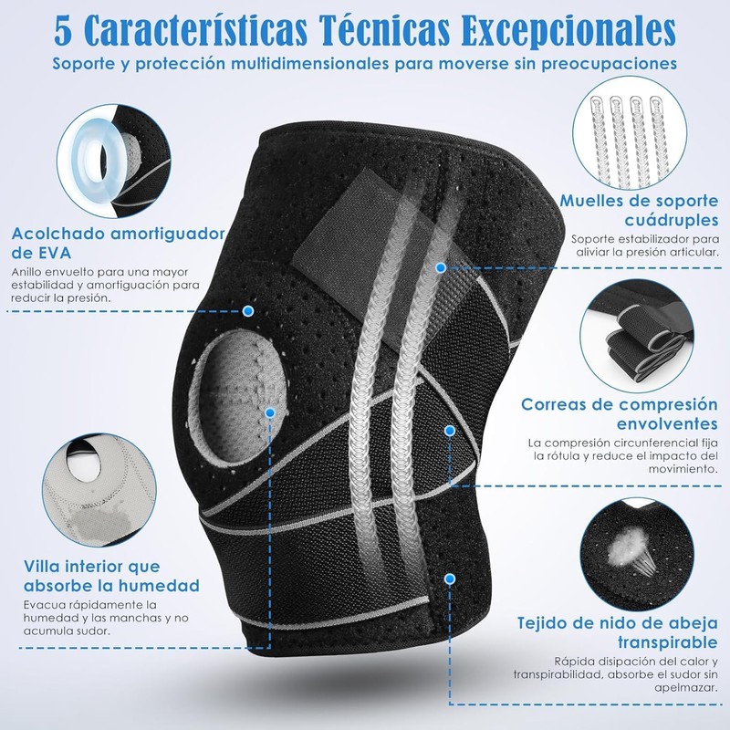 Rodilleras Deportivas, 2 Piezas Rodillera Ortopedica Ajustable-gris