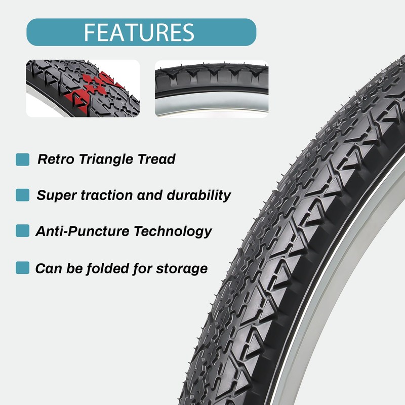 Hycline 2-Pack Cruiser Bike Tires: 26x2.125 Inch Folding Replacement Puncture-Resistant