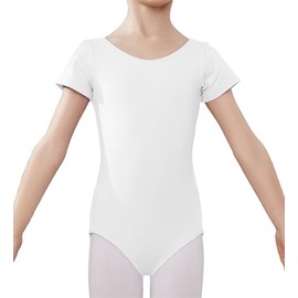 ZYXWVU Body da Danza per Bambina - Maniche Corte Classico Body Ginnastica (Bianco, 110)