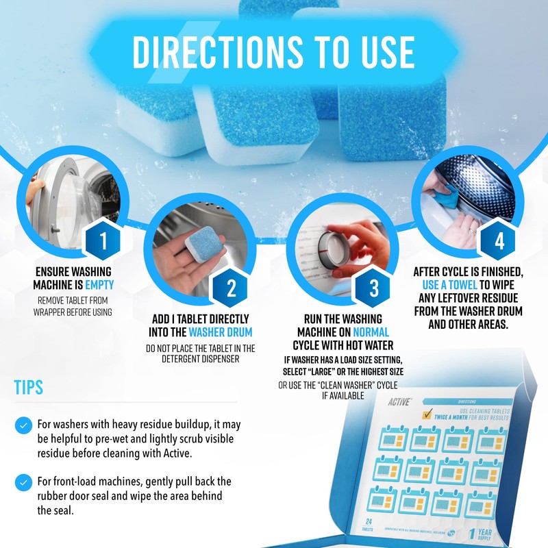 Washing Machine Cleaner Descaler 24 Pack - Deep Cleaning Tablets