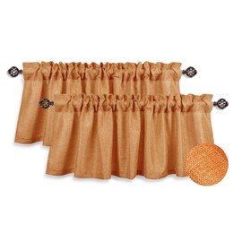 Aiking Home Window Curtain Valances, Faux Linen Textured Semi-Sheer Polyester Window Valances with Rod Pocket (Set of 2, 56"x16" Each Panel, Orange)
