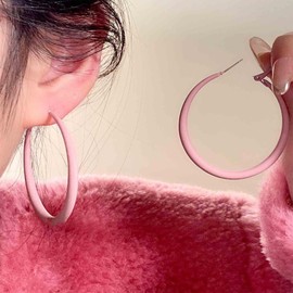 Aneneiceera Boho Large Pink Hoop Earrings Neon Pink Hoop Drop Earrings Acrylic Pink Hoop Huggie Earrings Retro Geometric Dangle Earrings Jewelry for Women
