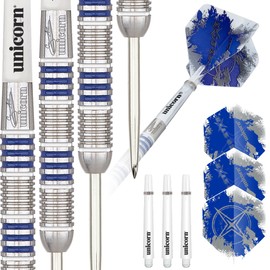 Unicorn Steel Tip Darts Set | Gary 'The Flying Scotsman' Anderson Silver Star | 80% Natural Tungsten Barrels with Blue Accents | 25g