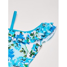 Kanu Surf Girls' Morgan Floral Ruffle 1-Shoulder 1-Piece Swimsuit, Flower Power Blue, 12