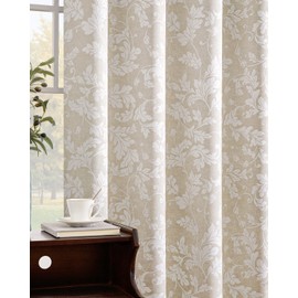 jinchan 100% Blackout Curtains for Bedroom, Beige Scroll Leaf Patterned Curtains 96 Inch Length for Living Room, Farmhouse Vintage Drapes, Thermal Insulated Window Curtains, Grommet 2 Panels Beige