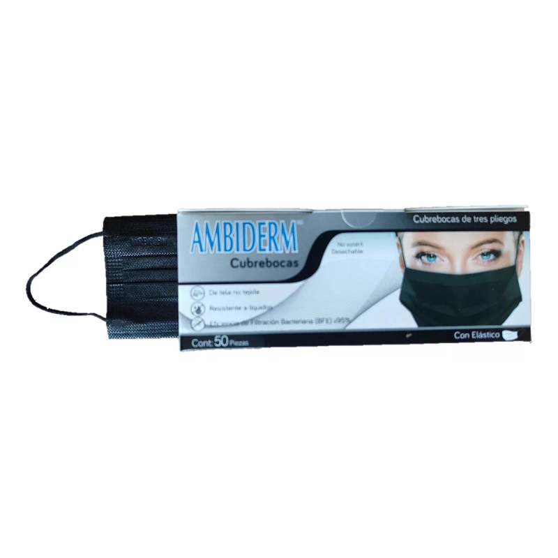 Ambiderm Cubre Bocas Tres Pliegos Ambiderm Negro Termosellado 150pz