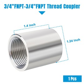 Quickun 304 Stainless Steel Pipe Coupling Fitting, 3/4" x 3/4" Female Pipe Coupler Connector Adapter Fitting (1.4" Length)