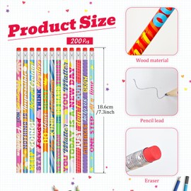 Cinrobiye 200 PCS Motivational Pencils Inspirational Wood Pencils with Eraser Encourage Positive Pencil Party Favors Gifts Stationery Pencil Bulk for Classroom School Teacher Giveaways Prizes Supplies