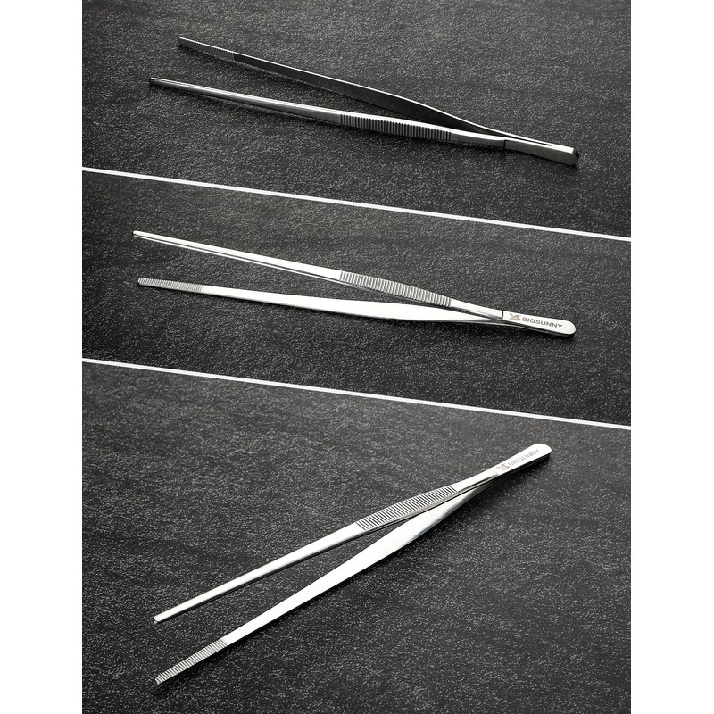 MSY BIGSUNNY Stainless Steel Precision Serrated Tips Food Tongs (1,