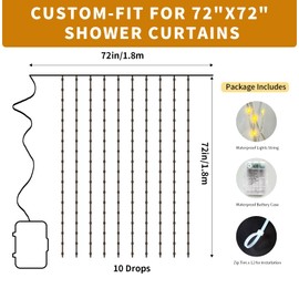 Patioman Waterproof LED Shower Curtain Lights - 72 Inch Fairy Lights for Bathroom, 8 Modes Warm White Spa Mood Lighting for Dark Bathrooms and Outdoor Décor (No Curtain)