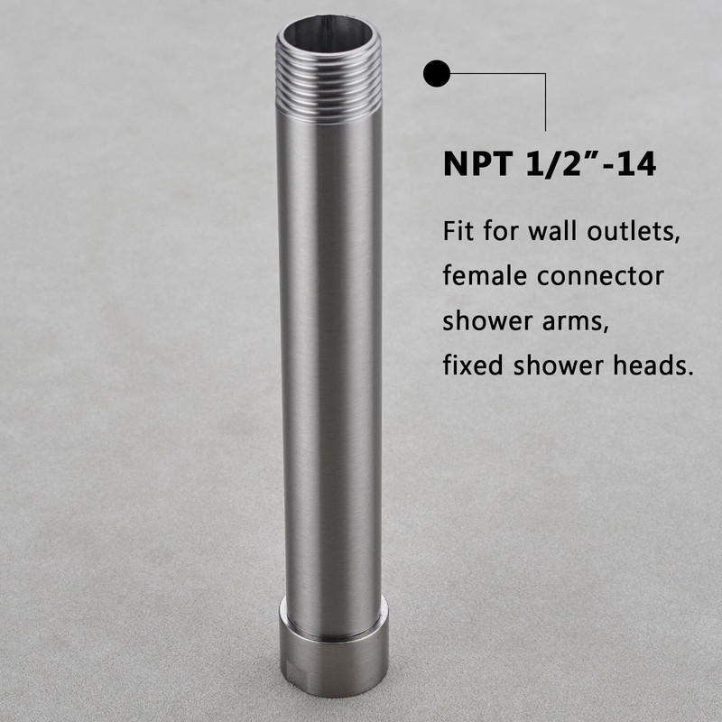 Brushed Nickel Shower Arm Extension, Female to Male 1/2 Inch