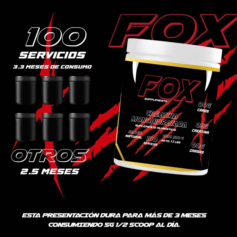 Creatina Monohidratada 500gm En Polvo Fox Suplements Sabores Natural