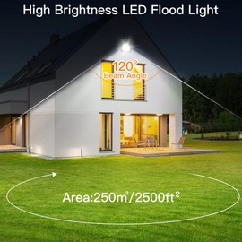 SHGPODA 2 Pack 120W LED Flood Light Outdoor, 14400LM Floodlights with Plug, IP66 Waterproof Outdoor Led Lights, 5000K White LED Work Light Security Lights for Yard, Garden, Stadium, Playground, Lawn