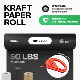IDL Packaging Black Kraft Paper Roll 48" x 1200" (100 feet) with Cutter- USA-Made Wrapping Paper for Packing, Moving, Shipping & Crafts/Arts - 100% Recyclable Natural Craft Material