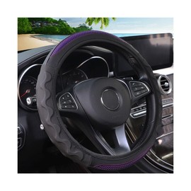BESULEN 15 Inch Carbon Fiber Car Steering Wheel Cover, Breathable Anti-Slip Automotive Steering Wheel Covers, Car Interior Accessories for Men and Women, Fit for Most Vehicles, Trucks, SUV（Purple）