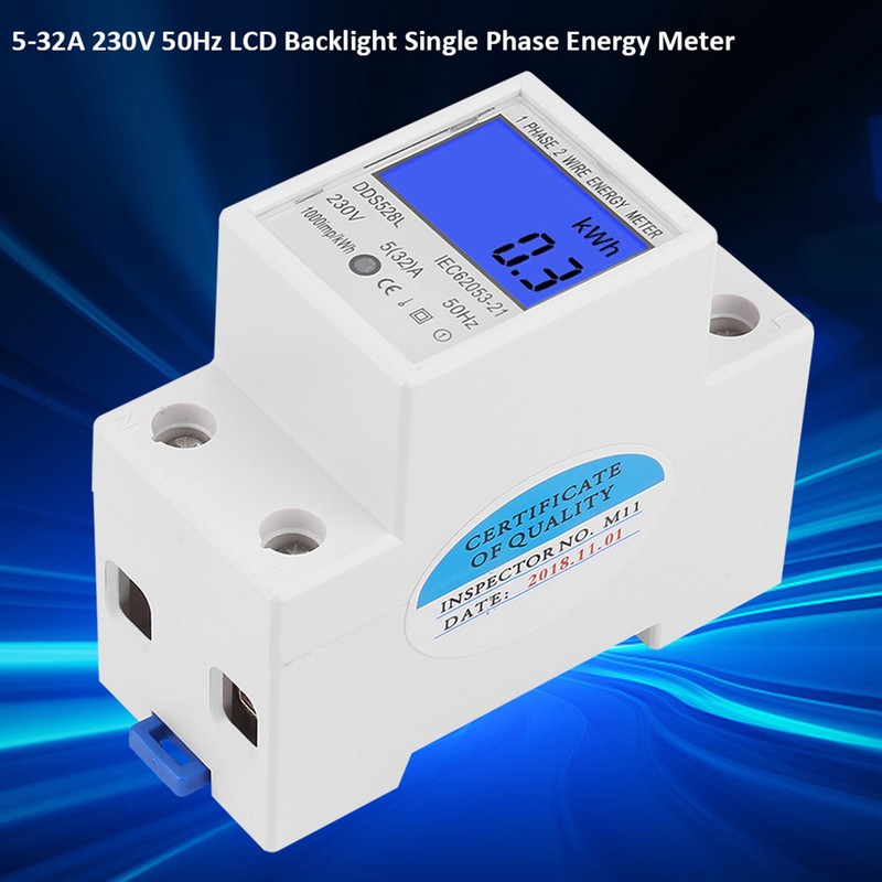 5-32A 50Hz LCD Backlight Single Phase Energy Meter Watt KWh