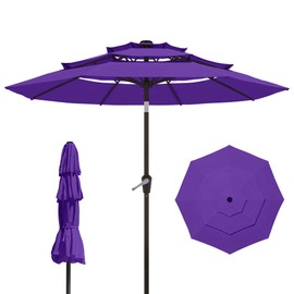 Tobeos 9FT 3 Tiers Patio Umbrella With Auto Tilt And Crank, Outdoor Table Market Umbrella with 8 Sturdy Ribs for Garden, Lawn, Deck, Backyard and Pool (Dark Purple)
