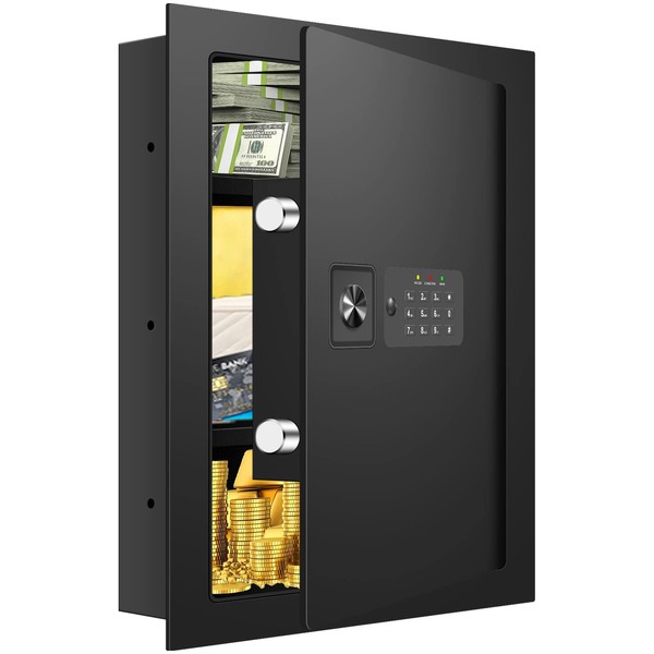 25.6" Tall Fireproof Wall Safes Between the Studs, in Wall Safe Between Studs with Numeric Keypad and Spare Keys, Wall Safe for Passports Money Jewelry Firearms