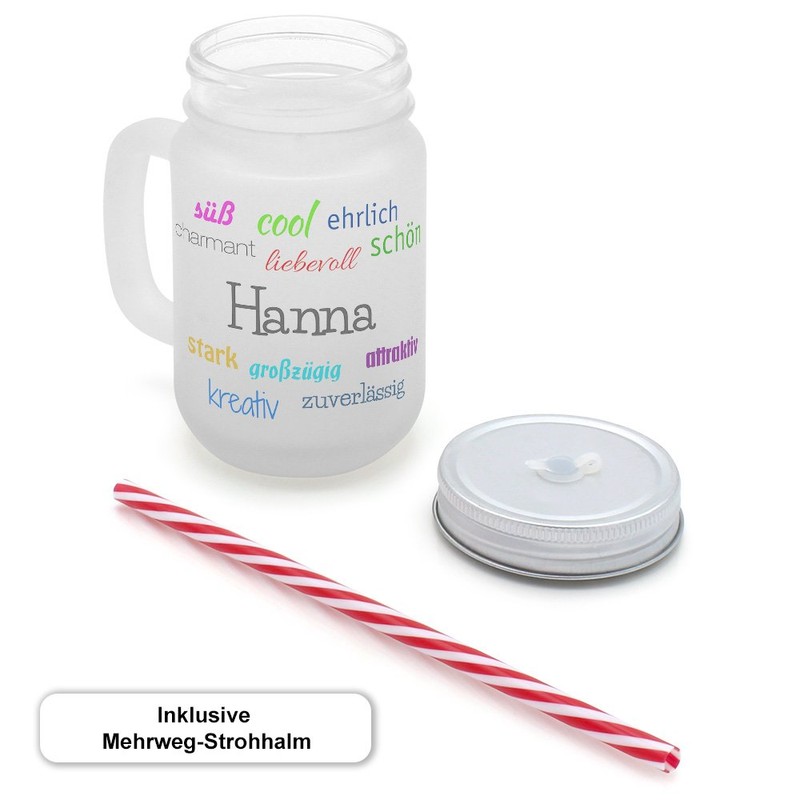 Printplanet Drinking Glass with Handle and Straw – TM) Printed
